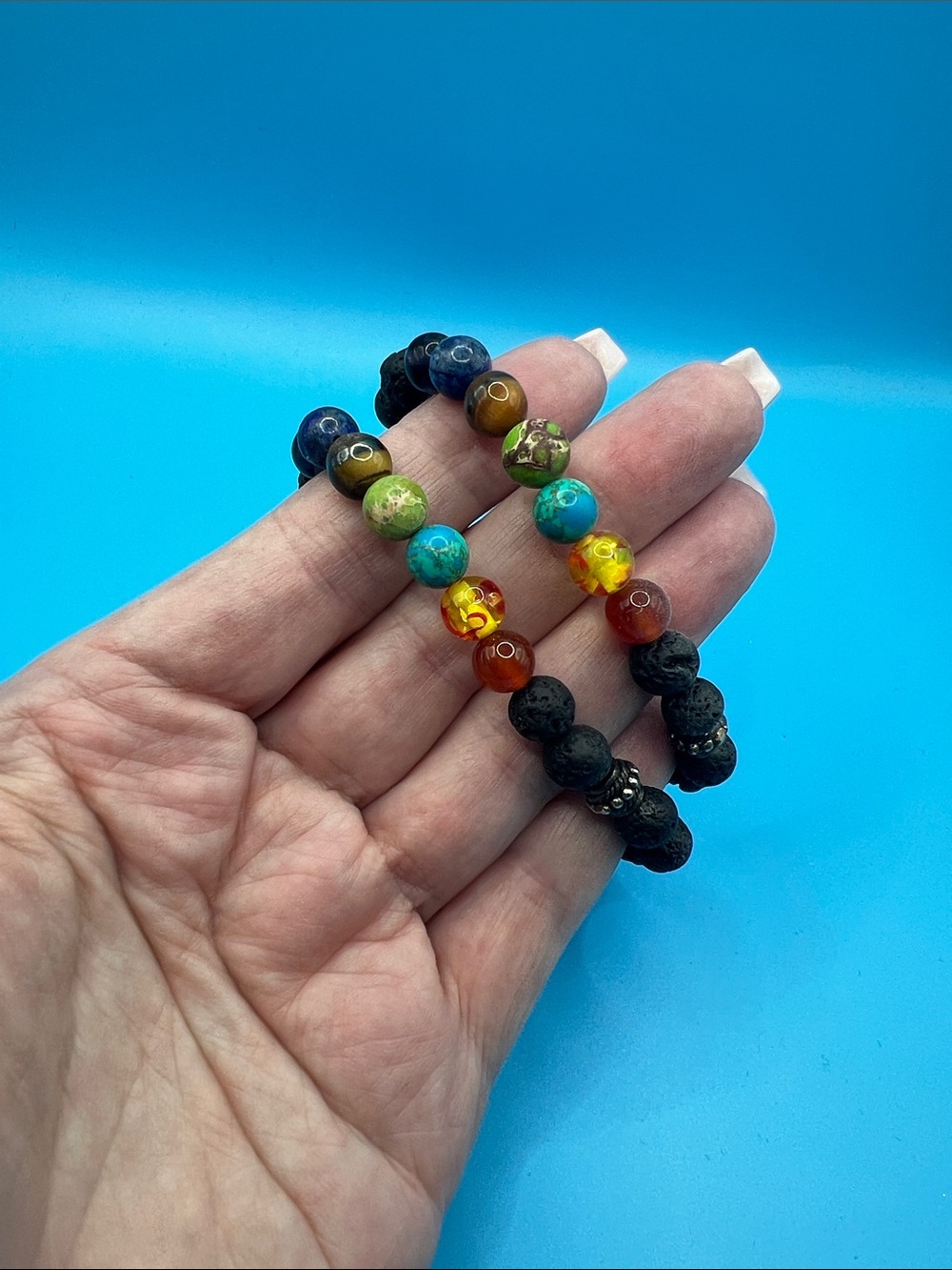 Multicolor Bead Lava Stone Stretch Bracelets